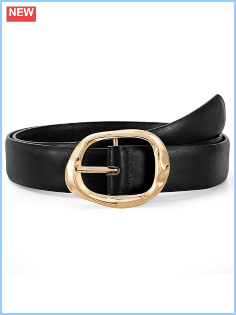Faux Leather Women's Belt with Gold Buckle for Jeans Pants
